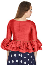 Aastha Fashion Women's Red Art Silk Bell Sleeves attire with Poly Cotton Lining Blouse | Grocsy