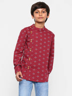 Manet Ethnic Full Sleeves Printed Shirt - Maroon | Grocsy