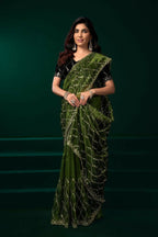 Joban Fashion Green Net Party Wear Sarees | Grocsy