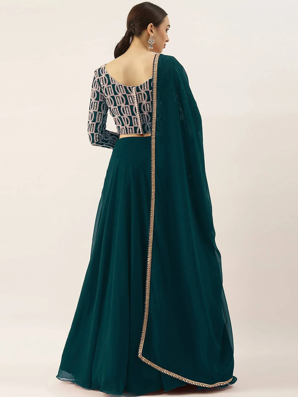 Tulsi Art Beautiful Green Thread Work Georgette Festival Wear Lehenga Choli | Grocsy
