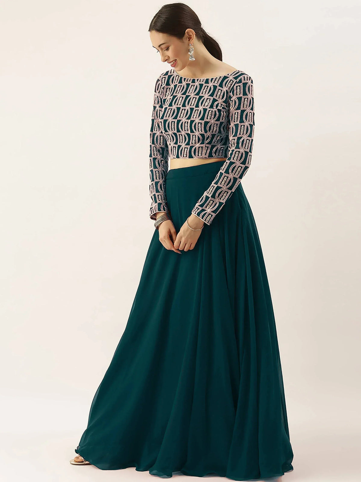 Tulsi Art Beautiful Green Thread Work Georgette Festival Wear Lehenga Choli | Grocsy