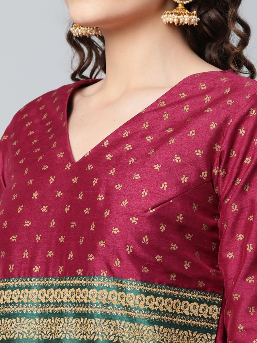 Ahalyaa Womens Burgundy crepe Printed Jumpsuit | Grocsy