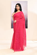 Piyari Fashion Women's Pink Self Sequins Embellished Cotton Blend Jamdani Saree | Grocsy