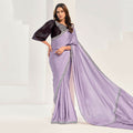 Lavendar Crepe Satin Silk Jardosi Saree With Unstitched Blouse Piece - Norita Saanjh | Grocsy