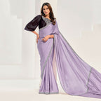 Lavendar Crepe Satin Silk Jardosi Saree With Unstitched Blouse Piece - Norita Saanjh | Grocsy