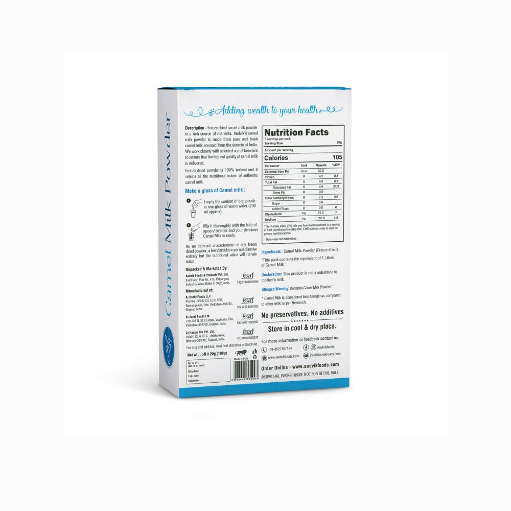 Aadvik Camel Milk Powder Freeze-Dried Sachets (20 g Each) | Grocsy