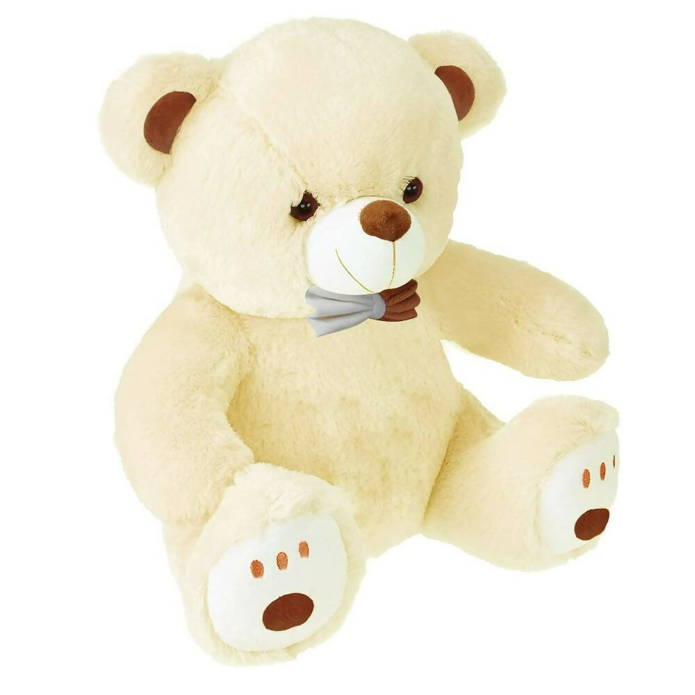 Webby Plush Cute Sitting Teddy Bear Soft Toys with Neck Bow and Foot Print (Beige) | Grocsy