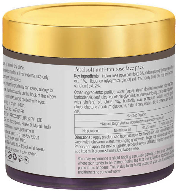 Just Herbs Petalsoft Anti-Tan Rose Face Pack | Grocsy