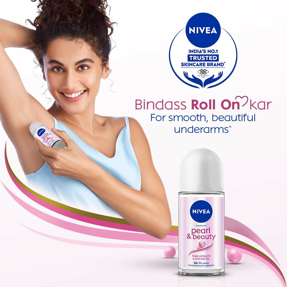 Nivea Pearl and Beauty Deo Roll On With Pearl Extracts & Avocado Oil 48 H Smooth & Beautiful Underarms 0% Alcohol | Grocsy