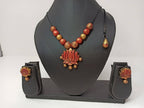Terracotta Lotus Pendant Necklace Set With Studs-Golden Pink | Grocsy