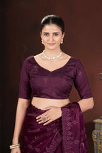 Vastranavya Wine Jimmy Choo Silk 3mm Sequence work with Cross Stitch Embroidery work & Cutwork Border Saree | Grocsy