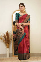 DEIANA'S Beautiful Designer Golden zari Soft Lichi Silk Saree - Maroon | Grocsy