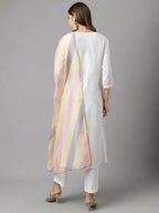 FIORRA Women's White Cotton A-Line Kurta Pant With Dupatta | Grocsy