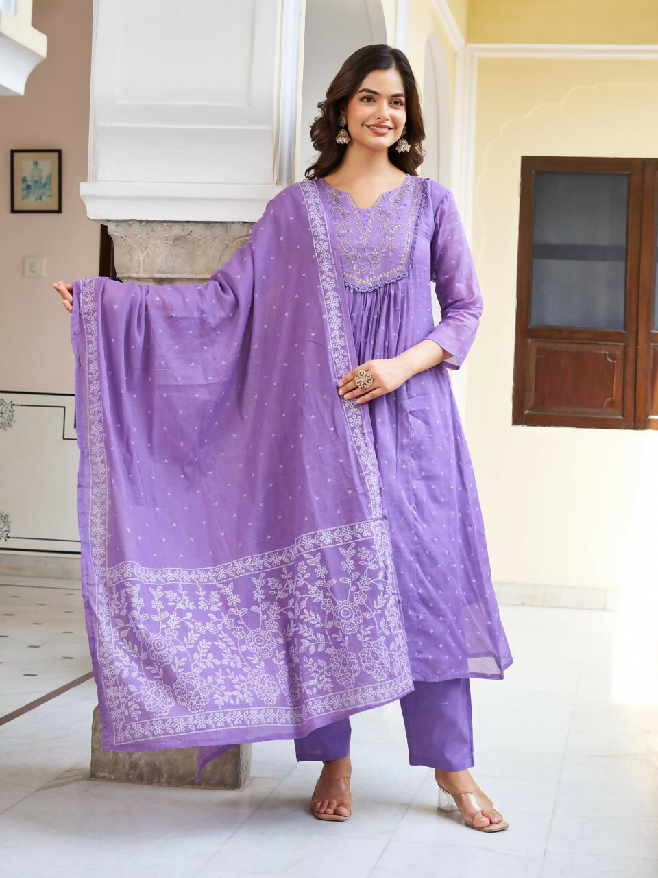 The52 Women's Beautiful Cotton Fabric Embroidery Work Straight Kurta Pant and Dupatta Set | Grocsy