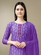 Jyoti Fashion Women's Purple Rayon Embroidery & Sequence work Kurta with Trouser & Dupatta | Grocsy