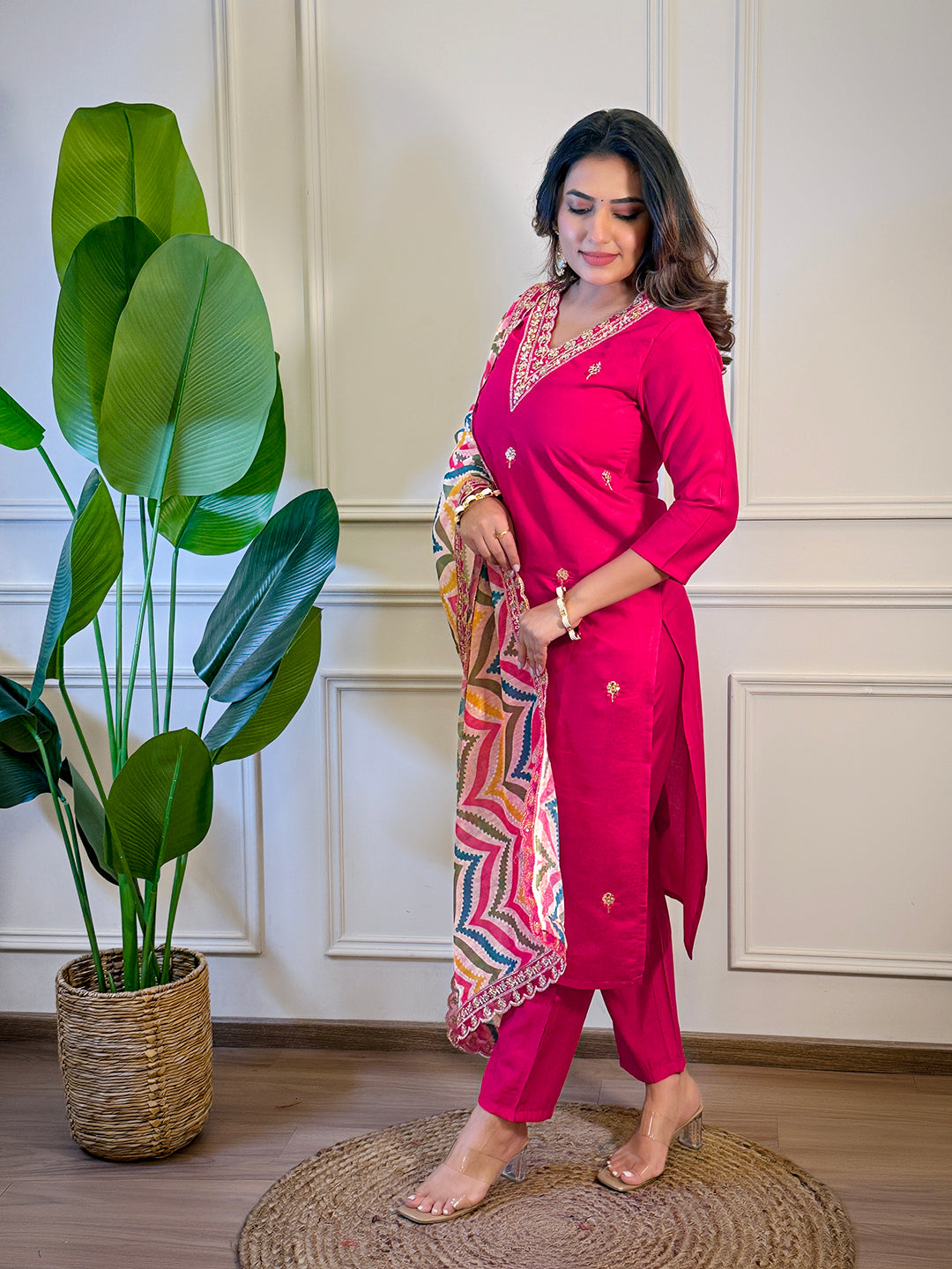 The52 Women's Gorgeous Viscose Embroidery Straight Kurta with Pant And Dupatta Set | Grocsy