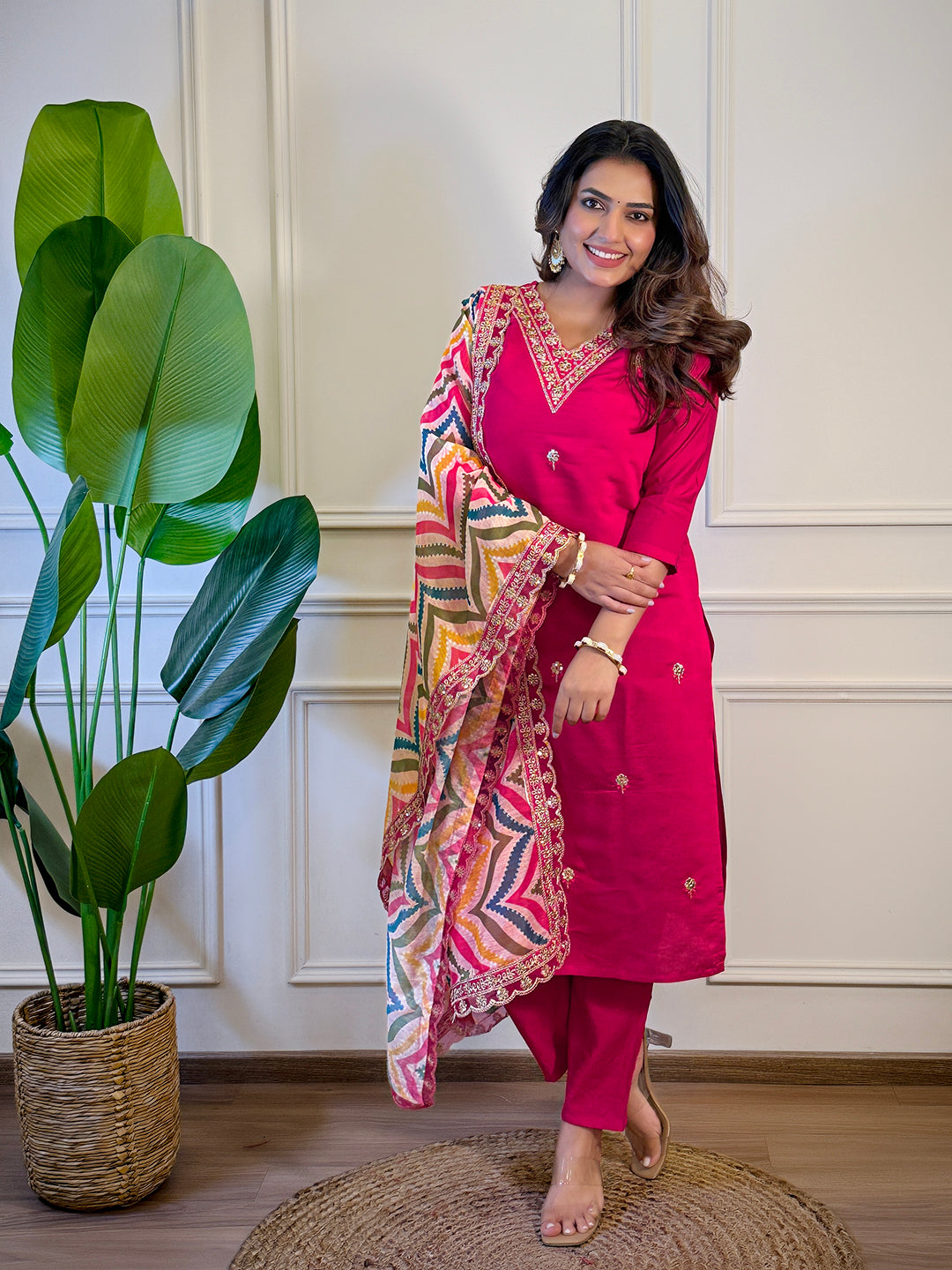 The52 Women's Gorgeous Viscose Embroidery Straight Kurta with Pant And Dupatta Set | Grocsy