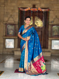 Vedant Vastram Soft Litchi Silk Paithani Jacquard Saree - Firozi | Grocsy