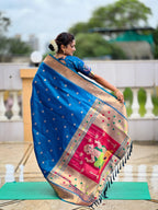 Vedant Vastram Soft Litchi Silk Paithani Jacquard Saree - Firozi | Grocsy