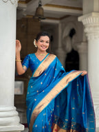 Vedant Vastram Soft Litchi Silk Paithani Jacquard Saree - Firozi | Grocsy