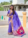 Vedant Vastram Soft Litchi Silk Paithani Jacquard Saree - Lavender | Grocsy
