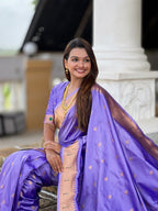 Vedant Vastram Soft Litchi Silk Paithani Jacquard Saree - Lavender | Grocsy