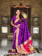 Vedant Vastram Soft Litchi Silk Paithani Jacquard Saree - Purple | Grocsy