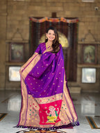 Vedant Vastram Soft Litchi Silk Paithani Jacquard Saree - Purple | Grocsy