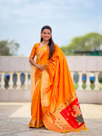 Vedant Vastram Soft Litchi Silk Paithani Jacquard Saree - Mustard | Grocsy