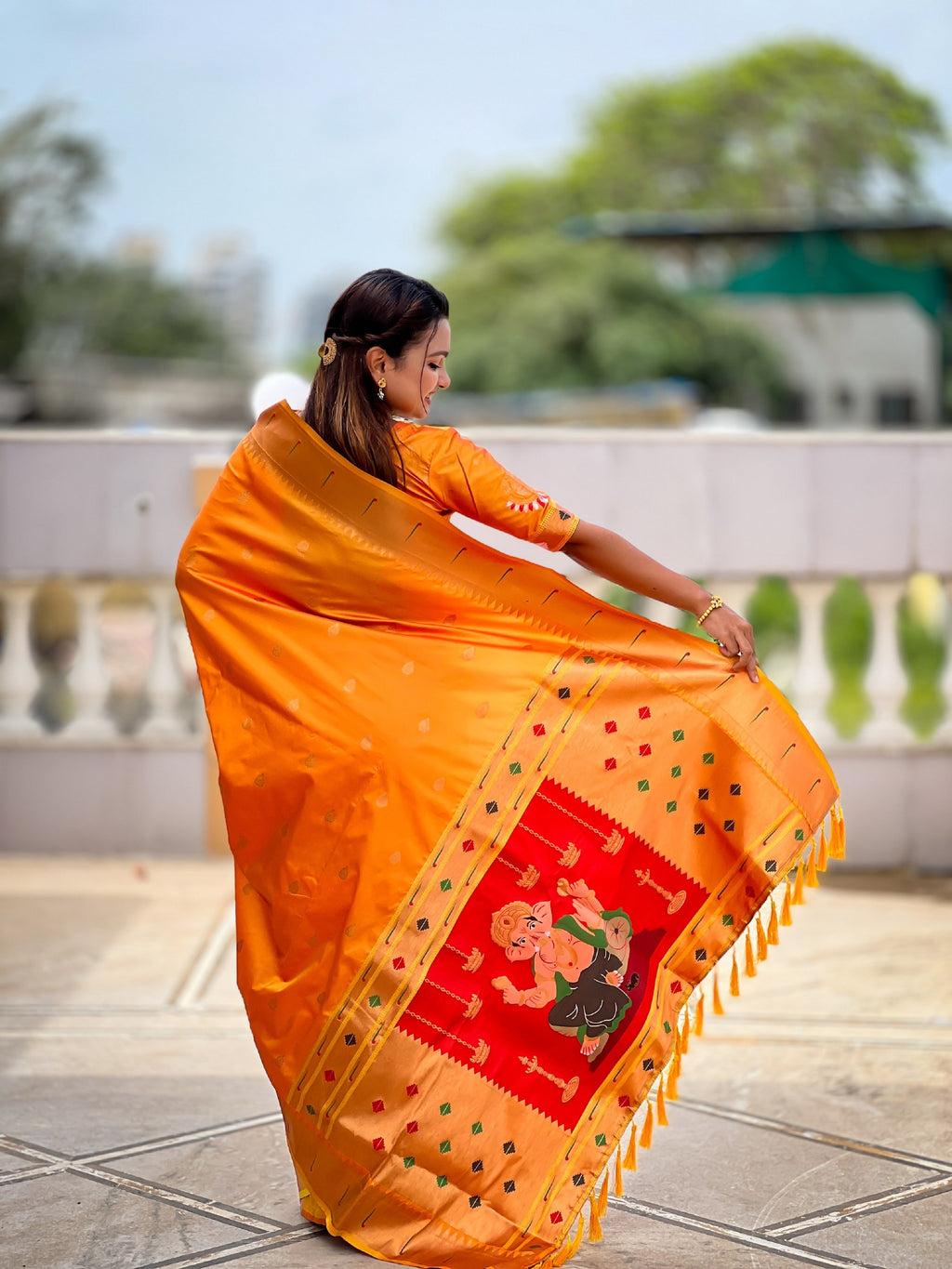 Vedant Vastram Soft Litchi Silk Paithani Jacquard Saree - Mustard | Grocsy