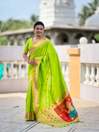 Vedant Vastram Soft Litchi Silk Paithani Jacquard Saree - Parrot | Grocsy