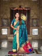 Vedant Vastram Soft Litchi Silk Paithani Jacquard Saree - Rama | Grocsy