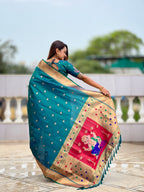 Vedant Vastram Soft Litchi Silk Paithani Jacquard Saree - Rama | Grocsy