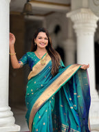 Vedant Vastram Soft Litchi Silk Paithani Jacquard Saree - Rama | Grocsy