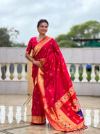 Vedant Vastram Soft Litchi Silk Paithani Jacquard Saree - Pink | Grocsy