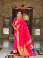 Vedant Vastram Soft Litchi Silk Paithani Jacquard Saree - Pink | Grocsy