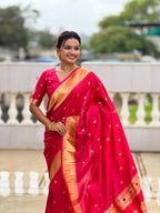 Vedant Vastram Soft Litchi Silk Paithani Jacquard Saree - Pink | Grocsy