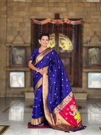 Vedant Vastram Soft Litchi Silk Paithani Jacquard Saree - Blue | Grocsy