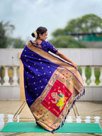Vedant Vastram Soft Litchi Silk Paithani Jacquard Saree - Blue | Grocsy
