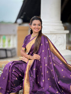 Vedant Vastram Soft Litchi Silk Paithani Jacquard Saree - Wine | Grocsy