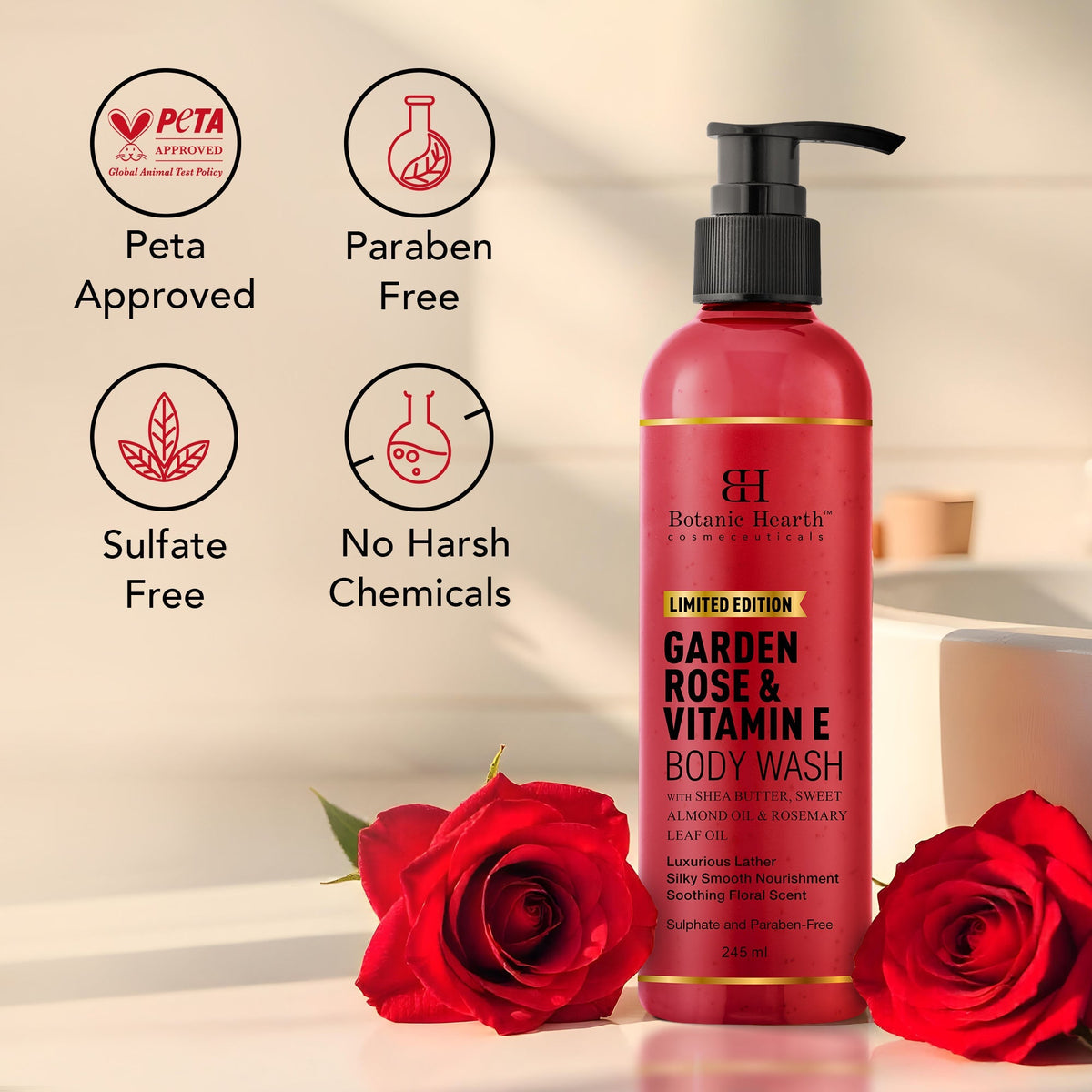 Botanic Hearth Garden Rose & Vitamin E Body Wash | Grocsy