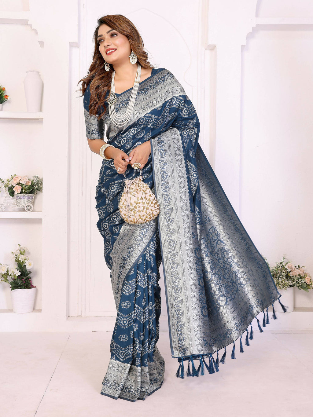 Aastha Fashion Teal Blue Georgette Silk Leheriya With Elegant Zari Weaving Saree | Grocsy