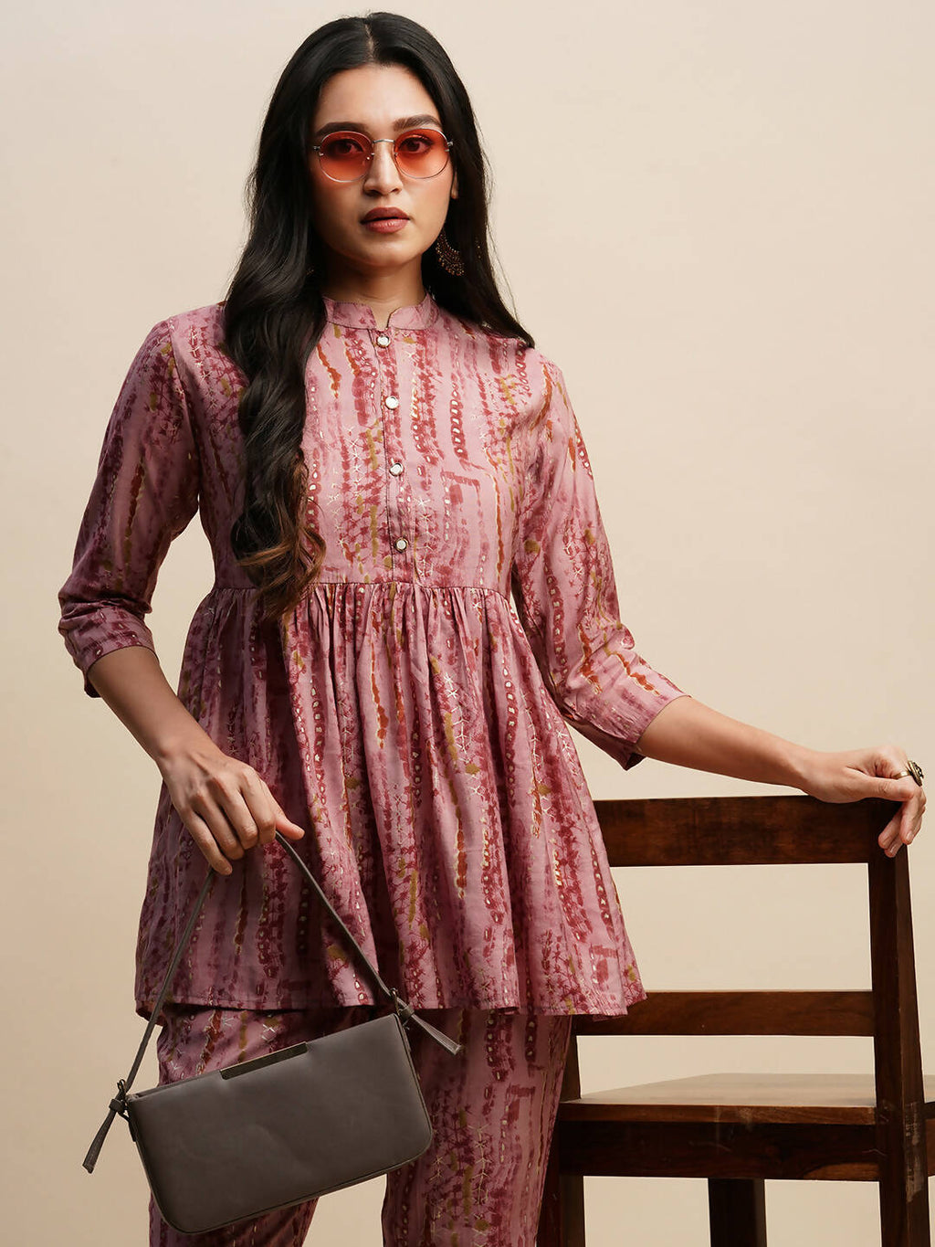Pink Poly Cotton Tie and dye Printed Top with Matching Trouser - Shivani | Grocsy