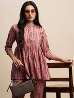 Pink Poly Cotton Tie and dye Printed Top with Matching Trouser - Shivani | Grocsy