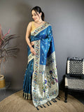 Prime Volt Premium Soft Silk Mayur Paithani Saree with Peacock Meena Weaving & Rich Pallu-Peacock Blue | Grocsy