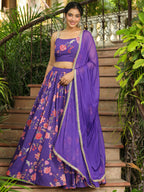 Janasya Purple Georgette Floral Lehenga Choli Dupatta | Grocsy