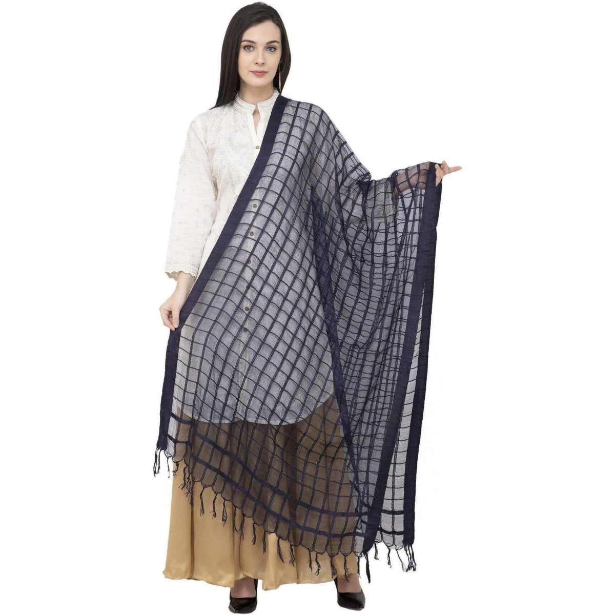 A R Silk Cotton Square Regular Dupatta Dark Gray Color Dupatta or Chunni | Grocsy