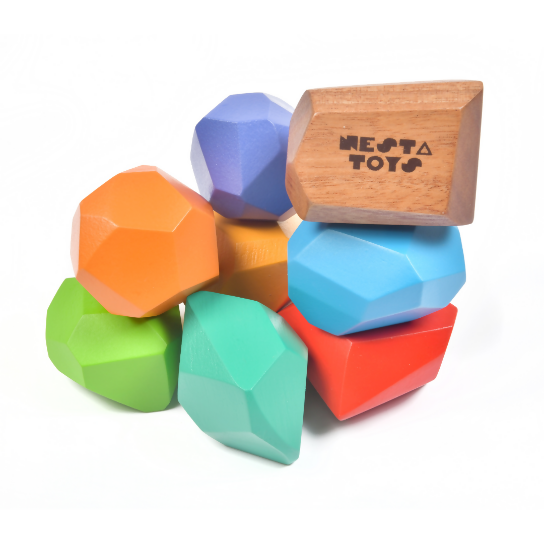 Nesta Toys Wooden Balancing Stones, Rainbow Stacking Toy for Kids, Montessori Toy (8 Pcs) | Grocsy