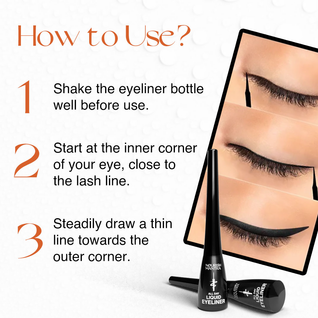 Nourish Mantra Liquid Eyeliner All-Day with Glycerine for Bold & Dramatic Eyes with SPF | Grocsy