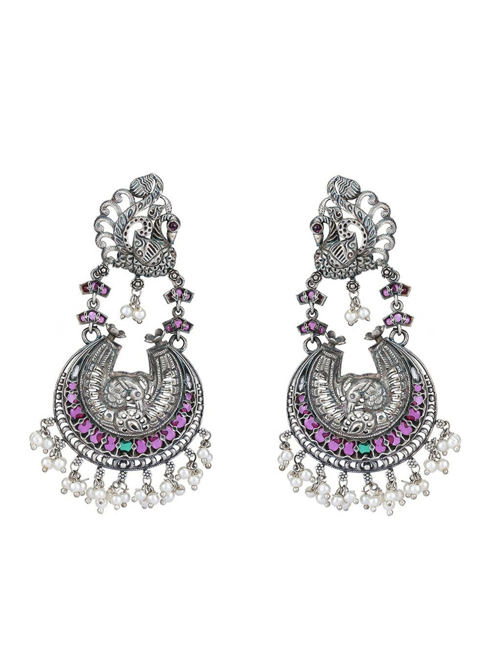 Joban Fashion Women Red Stones Silver Tone Brass Earrings | Grocsy